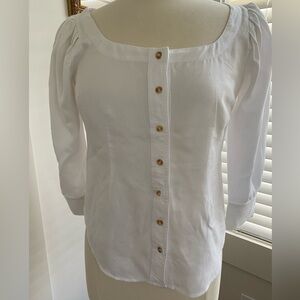 Maeve White Blouse with Gold Buttons